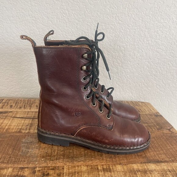 Women's Size 6.5M Born Lace Up Combat Trooper Boots Brown Side Zip Leather - Picture 9 of 13